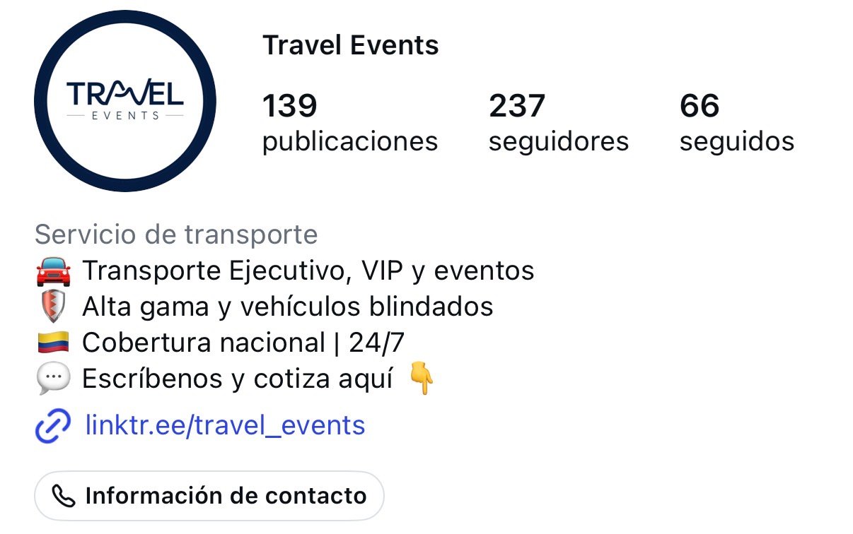 Instagram de Travel Events gestionado por Bonita Marca