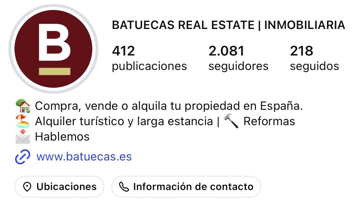 Instagram de Batuecas Real Estate gestionado por Bonita Marca